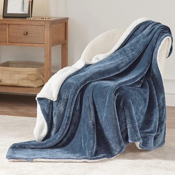 Bedsure Sherpa Fleece Throw Blanket for Couch - Thick and Warm, Soft Fuzzy Plush Throw Blanket for Winter, Slate Blue, 50x60 Inches