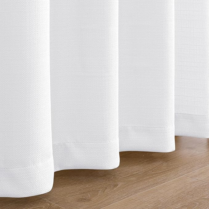 Chyhomenyc White Curtains 90 Inch Length 2 Panels Set, Faux Linen Textured Semi Sheer Light Filtering Soft Airy Privacy Farmhouse Curtain Drapes for Living Room Bedroom, 40 Wx90 L Inches