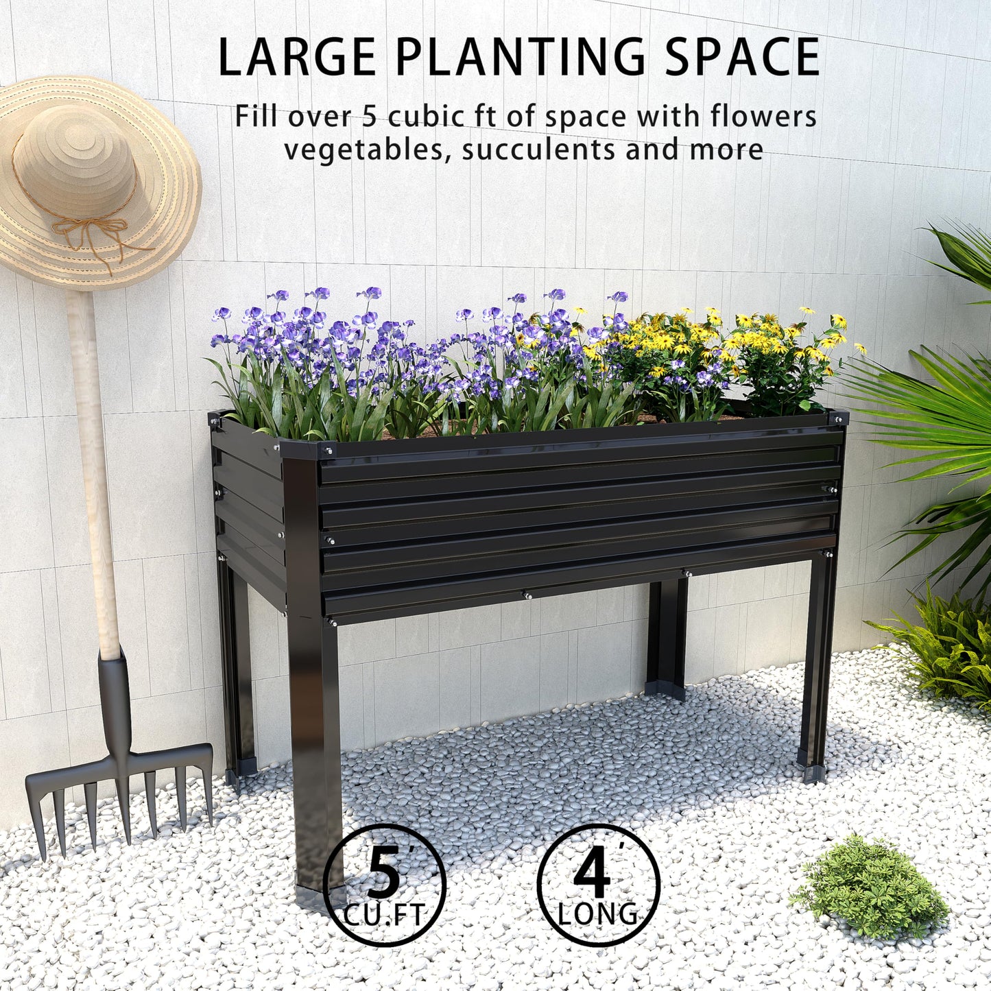 DIIYIV 2PCS Galvanized Raised Garden Bed with Legs,2PCS 48×18×30in Elevated Planter Box for Backyard,Garden, Patio, Balcony, 300lb Capacity,Planters for Outdoor Plants,Black