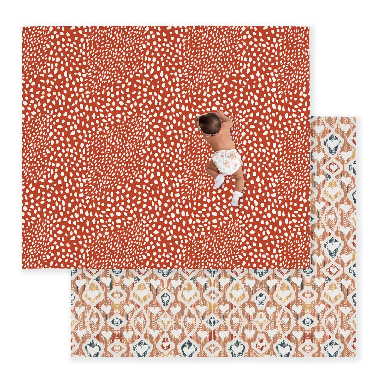 JumpOff Jo Foldable Foam Play Mat – Large Waterproof Baby & Toddler Activity Floor Mat, Double-Sided 70 x 59 Inch Play Surface - Boho Hearts