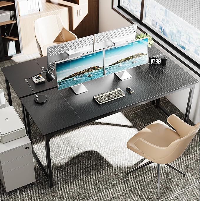 Huuger Computer Desk, 70 Inch Office Desk, Gaming Desk with Storage, Writing Desk Work Desk for Home Office, Study, Long Simple Desk, Large Legroom, Metal Frame, Black