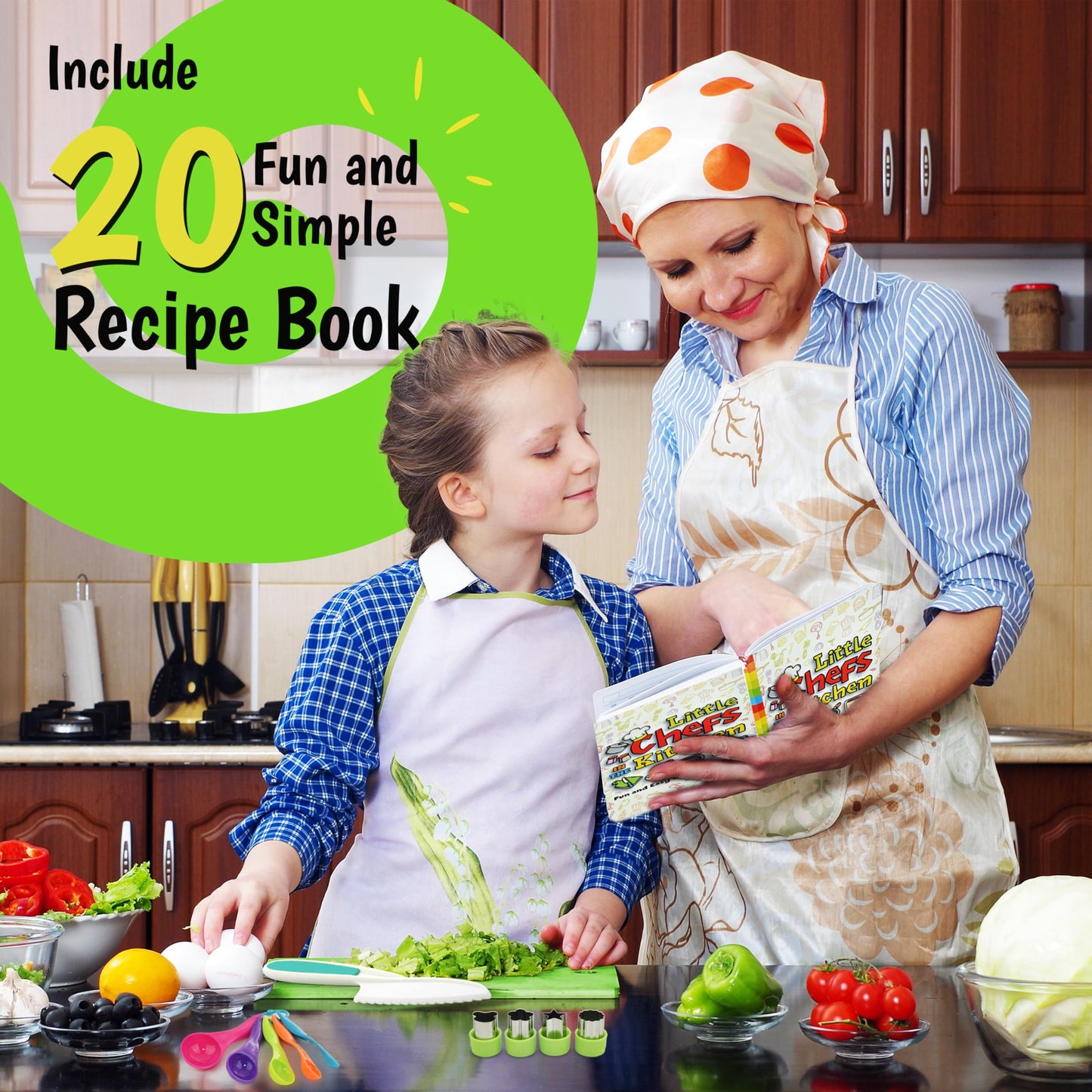 40-Pcs Kids Knife Set for Real Cooking, Toddler Cooking Set Montessori with Recipes Book, Toddler Kitchen Tools for Cooking, Kids Cooking Sets Real - Cutting Board and Knife Set
