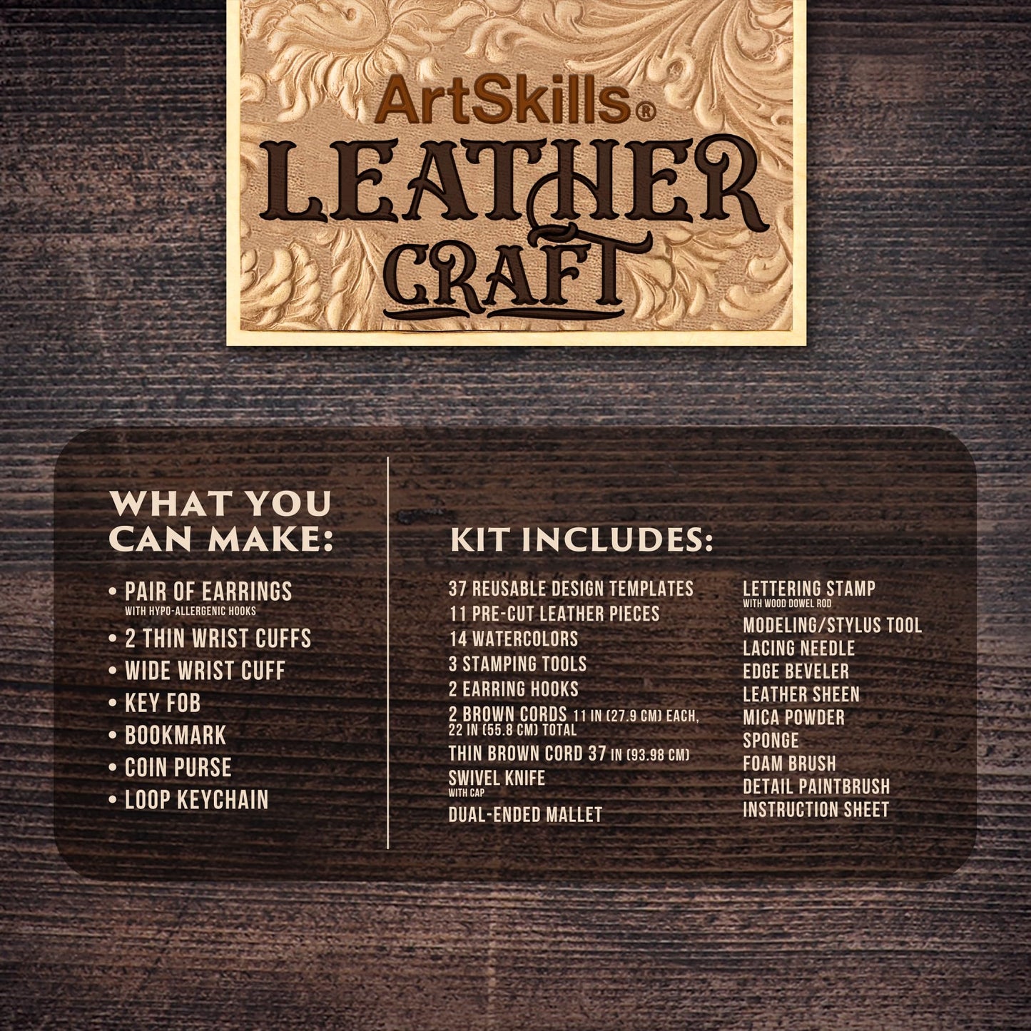 ArtSkills Leather Working Kit, Leather Tooling Kit with Tools, Stamps, Arts and Crafts Adult Project Kits, 80 pc