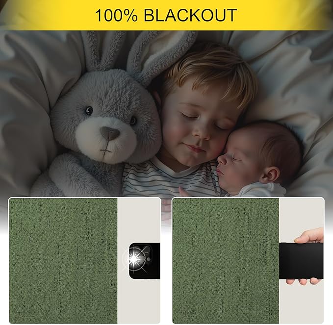 Christmas Green Blackout Curtains for Bedroom Linen Light Pale Olive Green Room Darkening Window Drape Black Out Dark Curtains for Ceiling Door Living Mid Century Modern Decor 108 Inches Long 2 Panels
