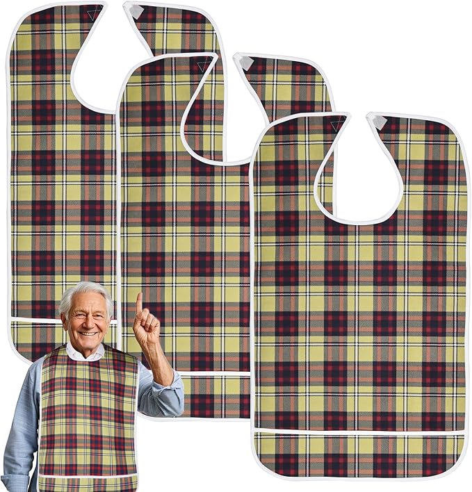 Adult Bibs, Waterproof Bib Clothing Protector with Crumb Catcher, Reusable Dining Bibs for Elderly, Men Women
