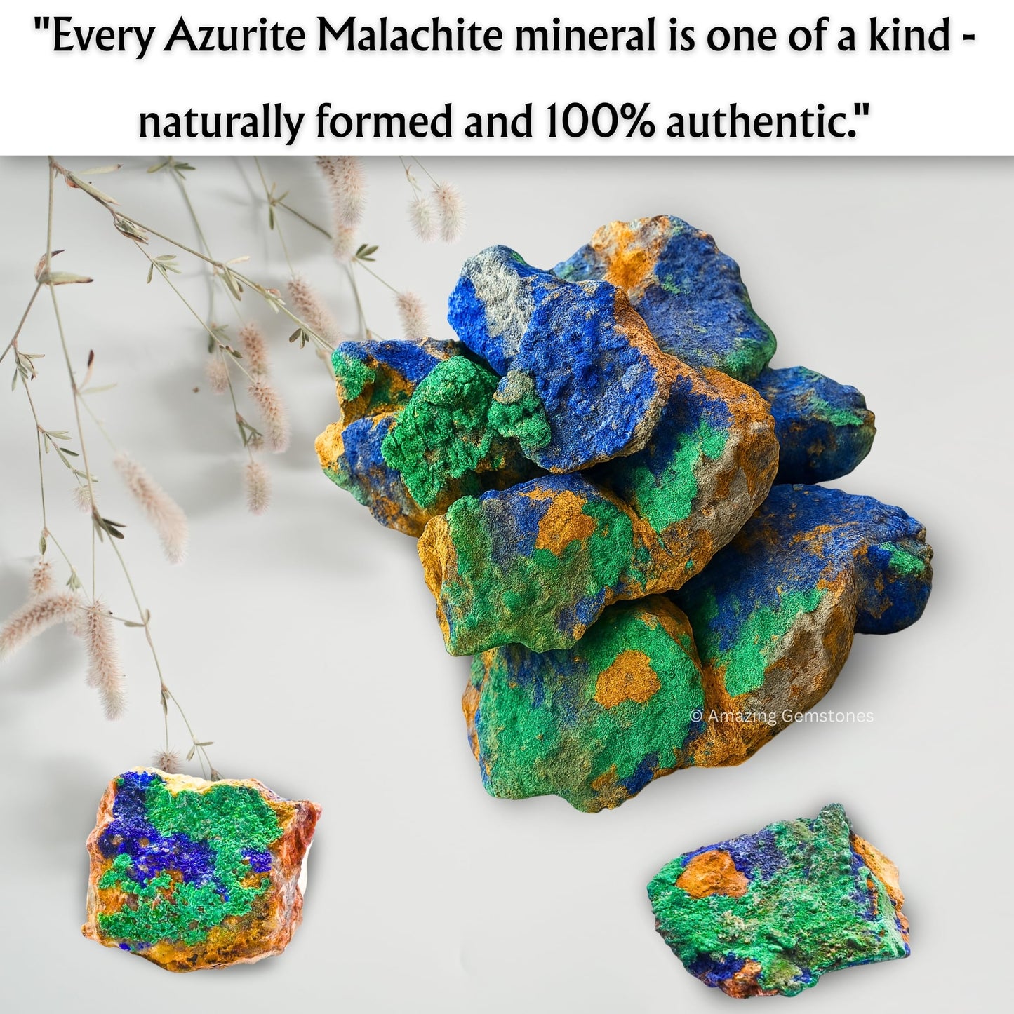 Amazing Gemstone Azurite Malachite Crystals & Healing Stones - Premium Semi Precious Gem Stones for Spiritual Growth - Healing Crystals Geode Clusters for Meditation, Chakra Balance & Energy (M)