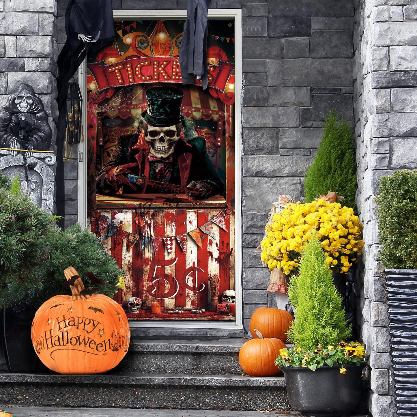 Fanfanwin 3 Pcs Halloween Evil Circus Window Door Covers Decorations Set Scary Clown Ghost Skull Curtain Decor Bloody Creepy Carnival Poster Backdrop Banner Halloween Window Silhouette for Party Decor