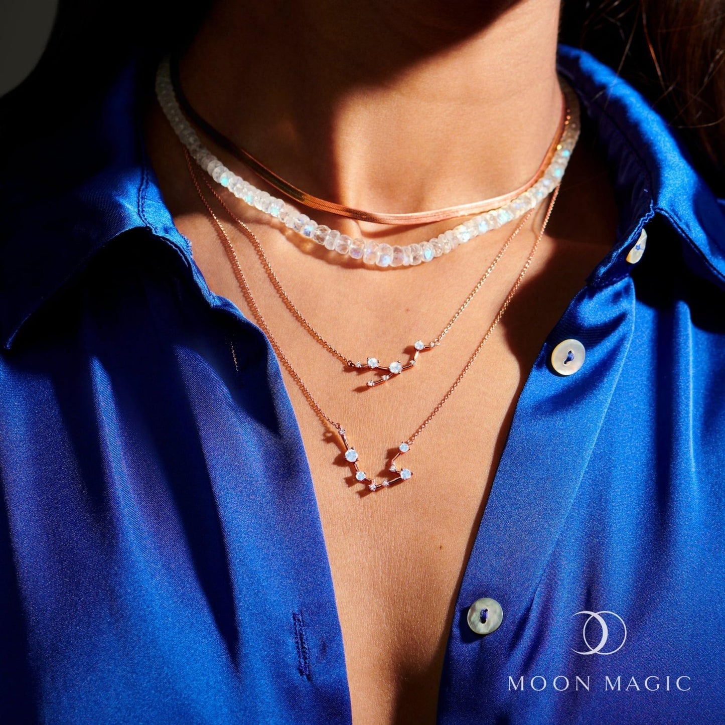 Moon Magic Moonstone Necklace - Taurus Zodiac Constellation / 925 Sterling Silver - 18k Rose Gold - Yellow Gold Rainbow Moonstone Necklaces for Women/Authentic Rainbow Crystal Jewelry