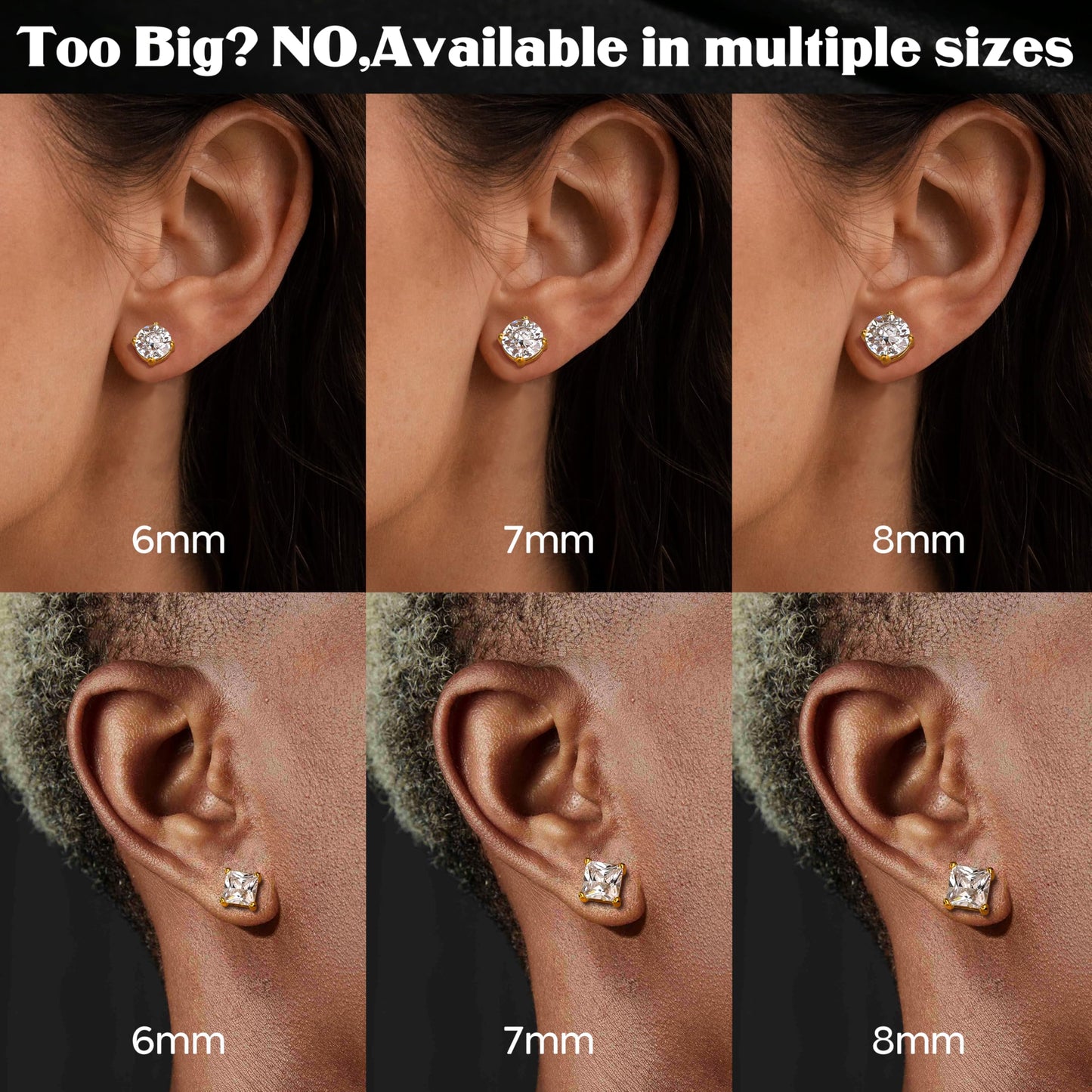 Jstyle 4 Pairs Stainless Steel Magnetic Stud Earrings for Men Women Gold CZ Non-Piercing Clip On Stud Earrings Set 8 MM