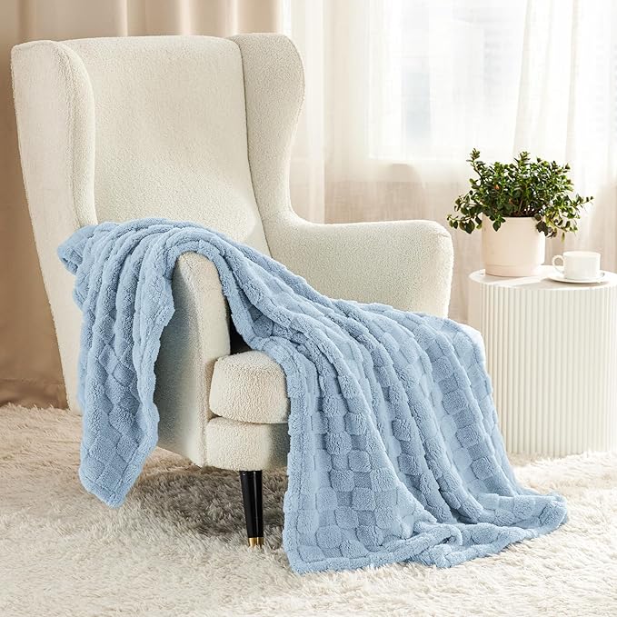 Bedsure Sea Blue Fleece Blanket,60x80 Inches&White Throw Blanket,50x60 Inches