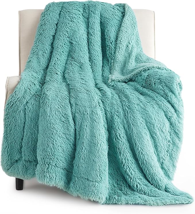 Bedsure GentleSoft Fluffy Green Throw Blanket Gifts for Women, Men, Soft Fleece Cozy Fuzzy Sherpa Plush Warm Minky Thick Faux Fur Throws for Couch, Bed, Green Decor Blanket Gifts for Mom Dad, 50x60