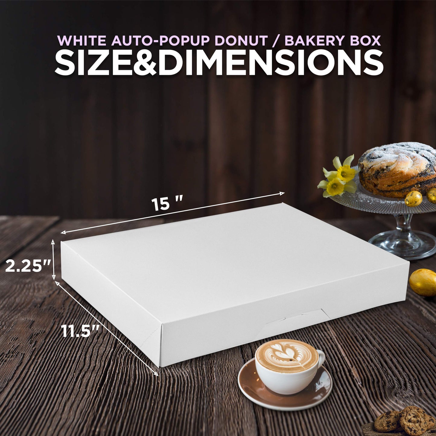 Fit Meal Prep 18 Pack 15x11.5x2.2'' White Bakery Box - Holds 12 Donuts, Auto-Popup Cardboard Gift Packaging and Baking Containers, Cookies, Brownies, Pastry and Bread Boxes