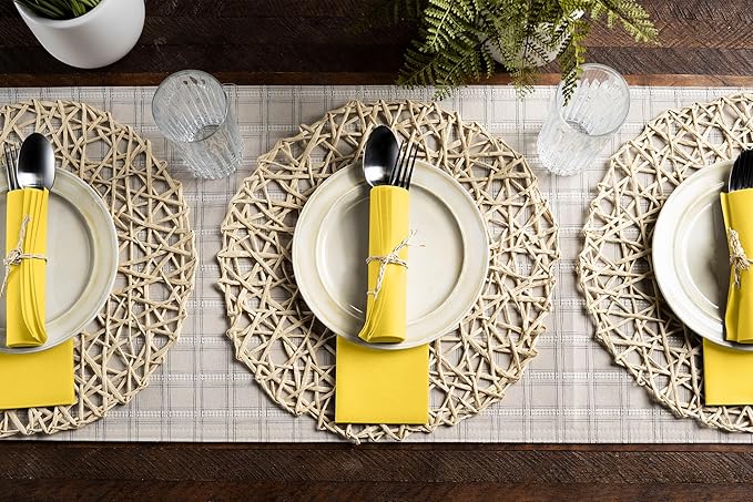 Linen-Feel Ywllow Paper Napkins - Decortive Cloth-Like Disposable Dinner Napkins - Soft And Absorbent Napkins for Thanksgiving, Party, Wedding, Bathroom Or Any Occasion. (Pack of 100)