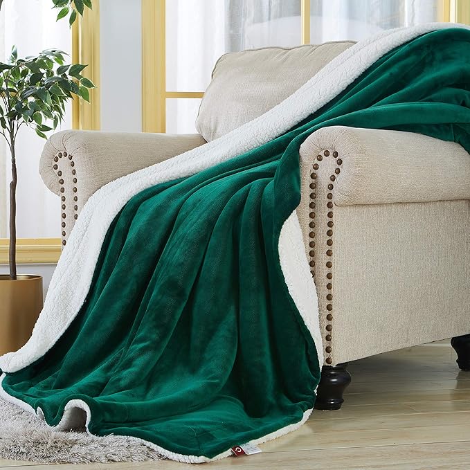 SOCHOW Sherpa Fleece Throw Blanket, Double-Sided Super Soft Luxurious Plush Blanket King Size 90 inchx108 inch, Green