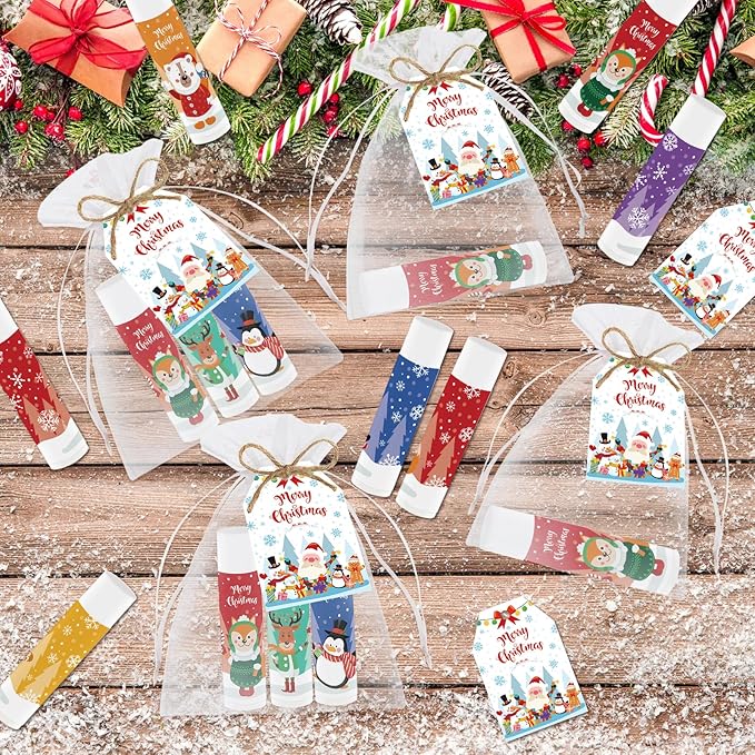 50 PCS Christmas Lip Balms Bulk Gift Christmas Stocking Stuffers Favors Lip Moisturizer Christmas Holidays Party Gift for Girls Kids Women Men