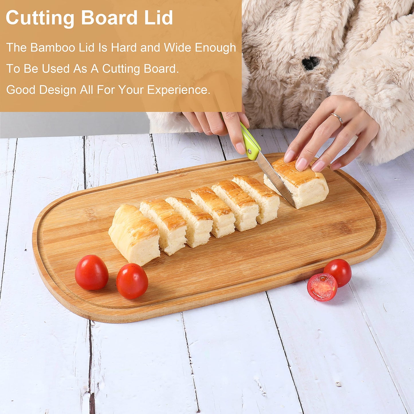 Nomotruc Bread Box For Kitchen Countertop,Bread Box with Cutting Board Lid Made with Bamboo Fiber,Bread Container Holder Keeper Keep Fresh I14.4x8.3x5.6 in……