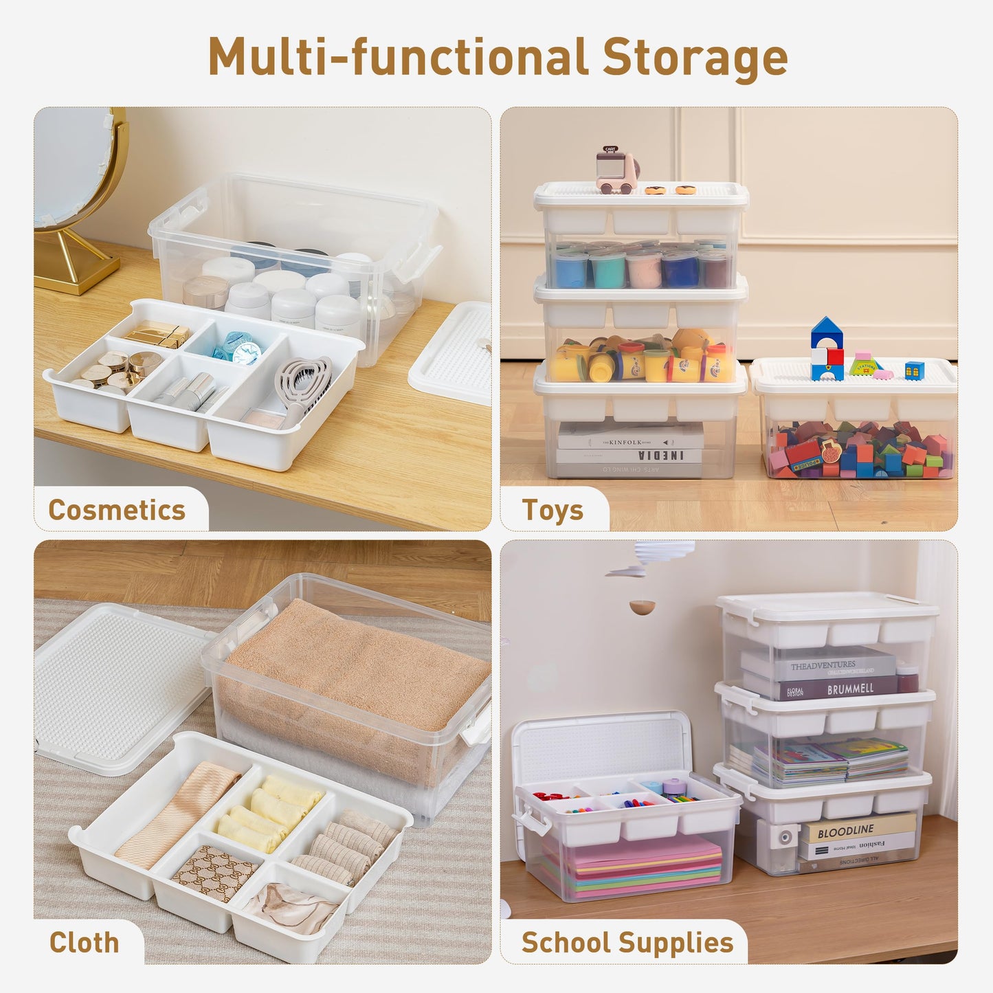 Citylife 17 QT Plastic Storage Box with Building Baseplate Lid and Removable Tray Craft Organizers and Storage Clear Storage Container for Organizing Bead, Tool, Sewing