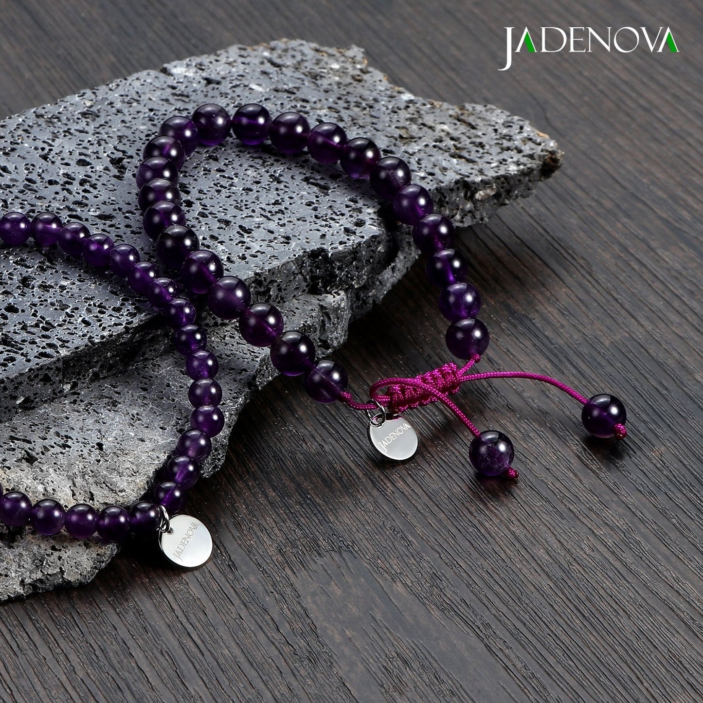 JADENOVA 6/8mm Natural Amethyst Gemstone Bracelet Elastic Stretch Yoga Beaded Healing Crystal Bracelet Couples Gifts for Men Women (2pcs Set)