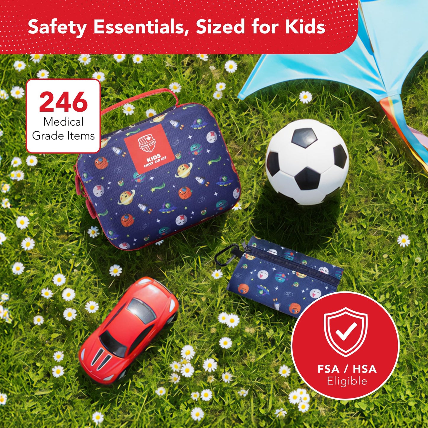 Swiss Safe First Aid Kit for Kids 246 Pieces - for Travel, Home & Car Emergency Kit, Baby & Toddler First Aid, Small Portable Kit with Mini Bag