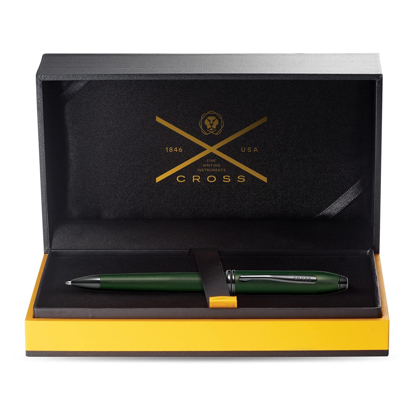 Cross Townsend Matte Green PVD Micro-knurl Ballpoint Pen, Black Ink - Elegant Pen, Black Ink for Effortless Writing - Consistent, Smooth Writing - Large Nib - Long-Lasting - Includes Gift Box