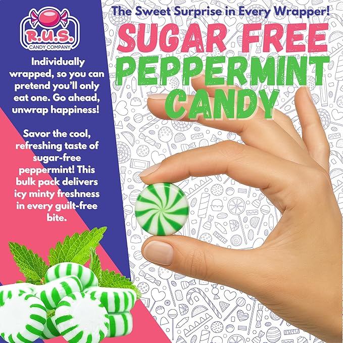 Sugar Free Spearmint Hard Candy – About 150 Individually Wrapped Breath Mints – Bulk 2 Pound Bag – Refreshing Mint Flavor – Ideal for Diabetics and Health Conscious Individuals (2 Pound, Spearmint)