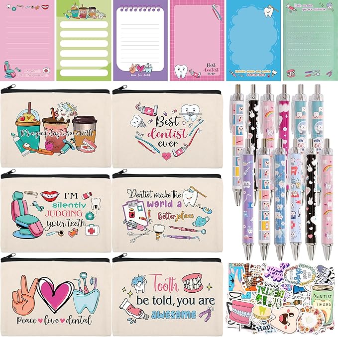 Dentist Gifts, Dental Hygienist Gift, Dental Assistant Gifts for Women, Dentist Appreciation Basket include Makeup Bag Notepad Pens Sticker Gift for Christmas Birthday (Dentist)