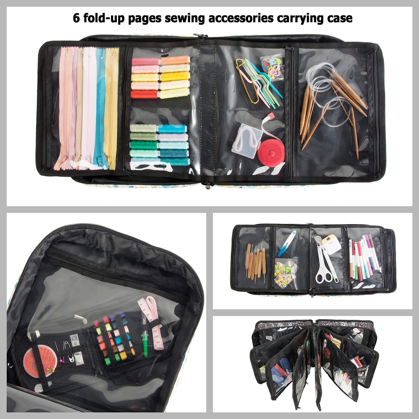 PACMAXI Sewing Accessories Storage Bag, Knitting, Craft Tools And Accessories Organizer, Roomy Carrying Bag for Sewing Tools And Accessories (White Tree with Black Background)