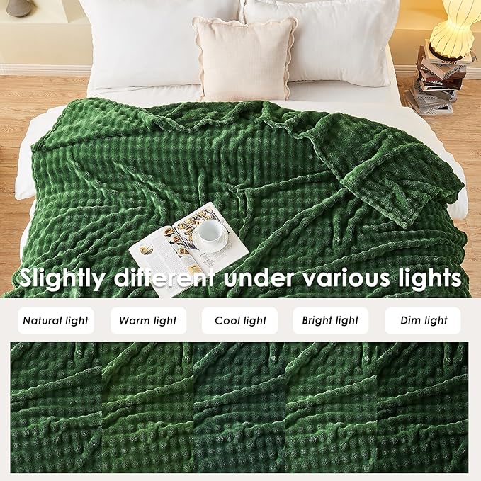 SOCHOW Olive Green Bubble Fleece Blanket for Couch, Super Soft Cozy Cute Throw Blanket for Women, Decorative Fuzzy Flannel Blanket, 60 x 80 Inches