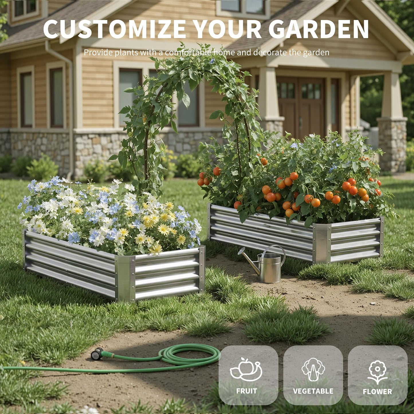 Anmiro Galvanized Raised Garden Bed,Outdoor Planter Box Metal Patio Kit Planting Bed for Vegetables Flowers Herb (Galvanized, 4x2x1ft-2p)