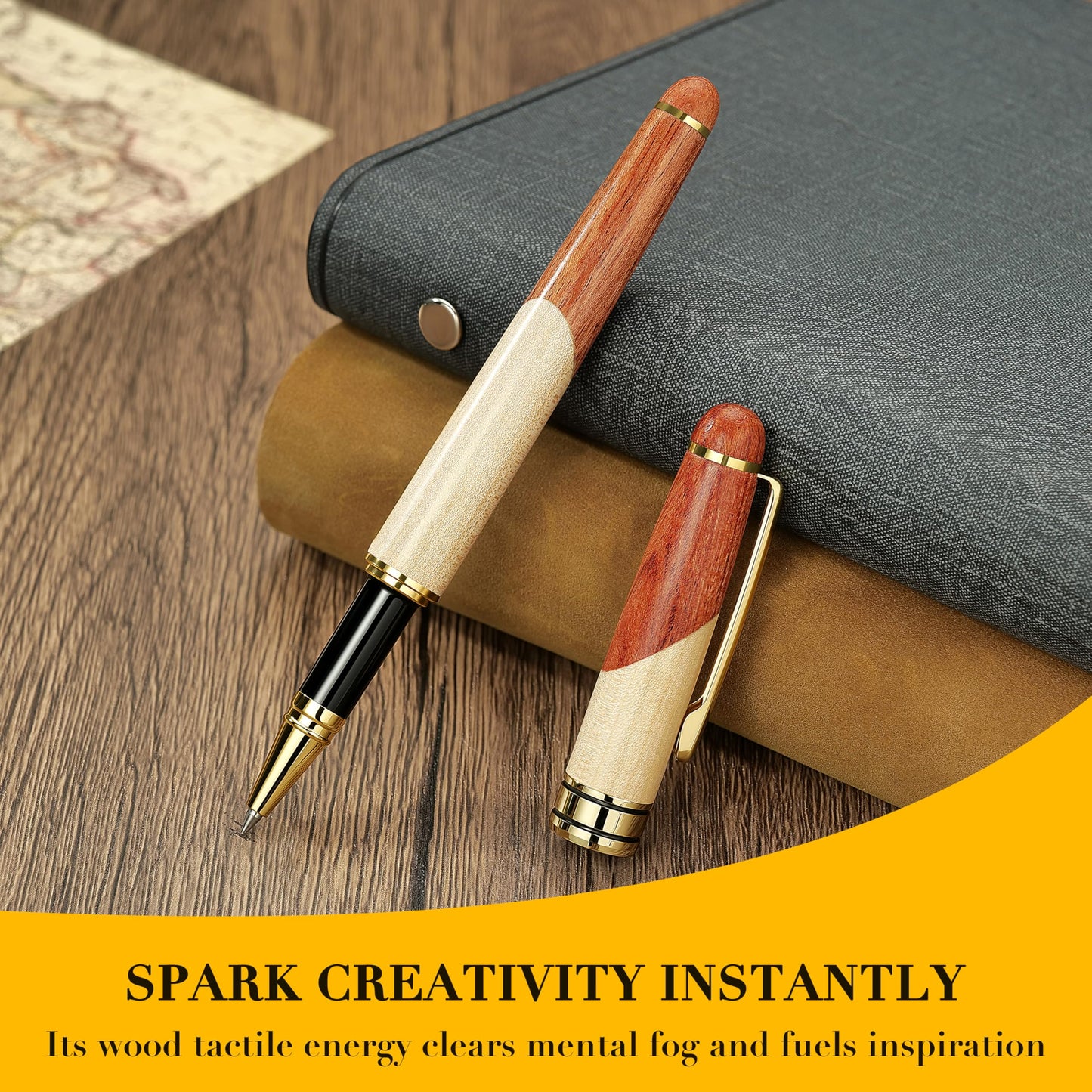 BEILUNER Luxury Wood Ballpoint Pen Writing Set,Maple-Elegant Fancy Nice Gift Pen Set for Signature Calligraphy Office Fancy Nice Supplies - Christmas Gift Boxed with Extra Refills (Black)
