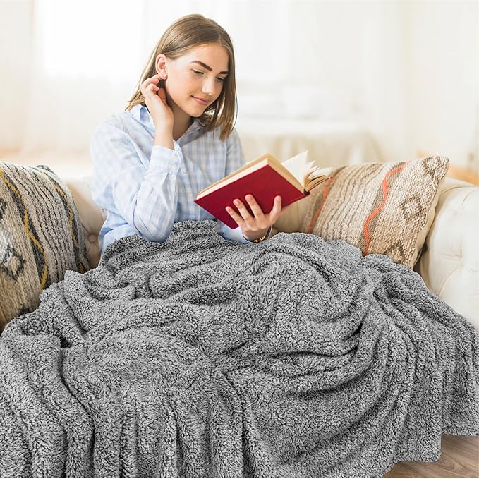 PAVILIA Sherpa Bed Blanket King Size, Heather Grey Plush Soft Cozy Blanket for Bed, Fluffy Lightweight Microfiber, Fuzzy All Season Blanket, 90x108 King