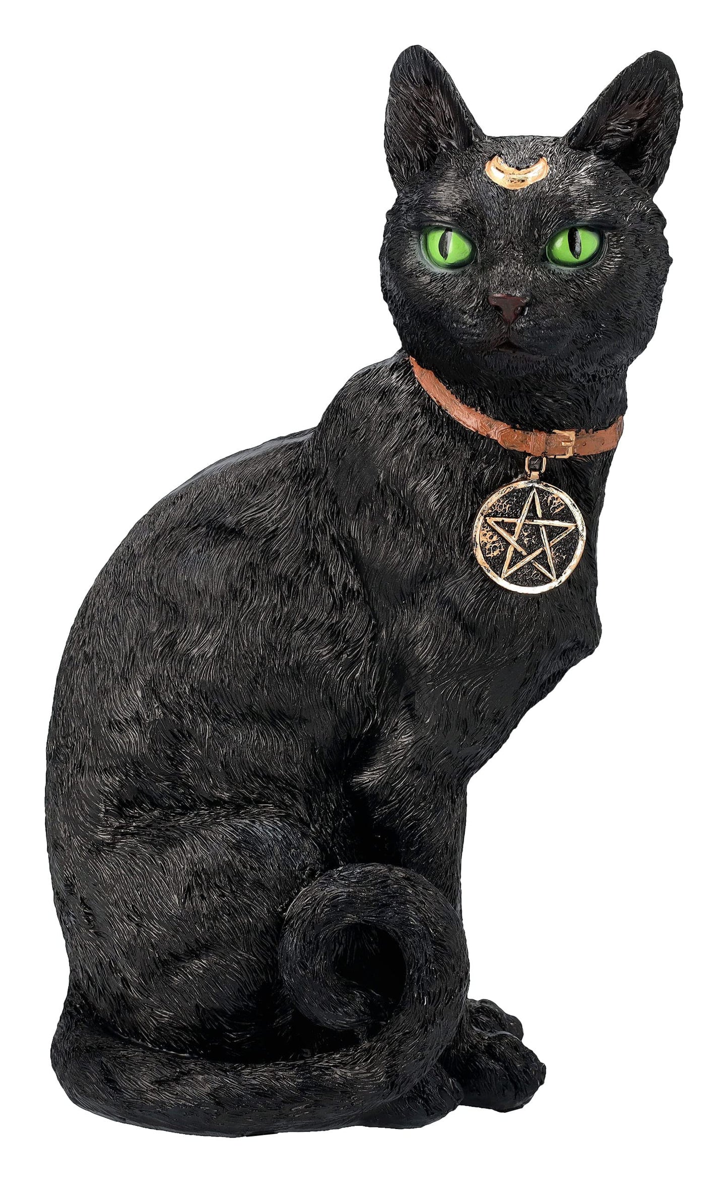 Pacific Giftware Realistic Black Cat Sculpture with Crescent Moon and Wicca Charm 12” Tall
