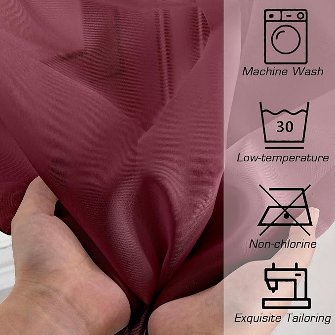 Simplebrand Rod Pocket Top Solid Voile Sheer Curtains for Bedroom, 54 Inch Length Drapes Set of 2, Lightweight and Light Filtering Elegant Red Curtains Panels Window Treatment, 42W×54L, Burgundy