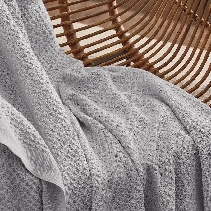 Bedsure 100% Cotton Blanket King Size for Bed - Breathable and Soft, Waffle Weave Blanket for Summer Spring, Grey, 104x90 inches