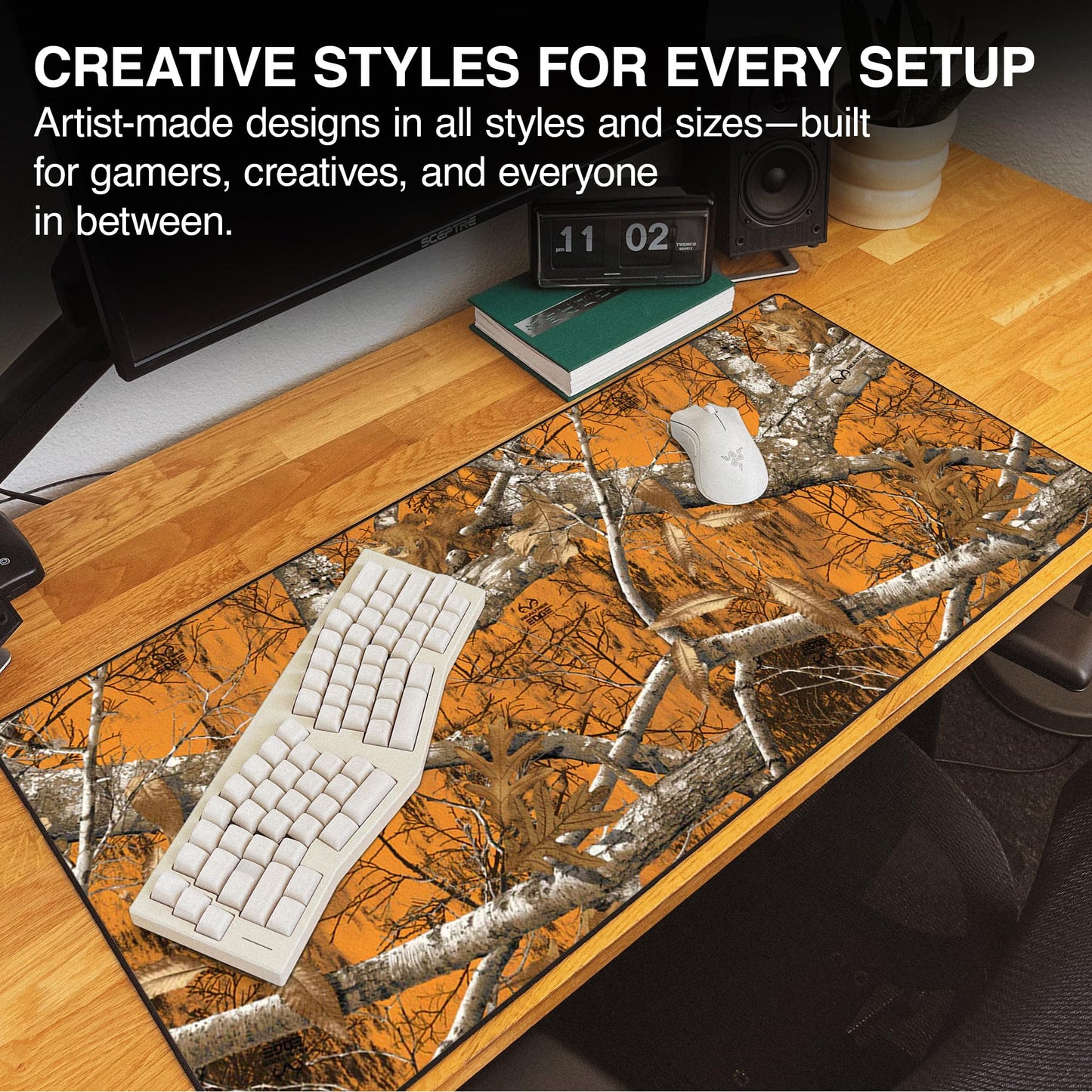 MPCO. Real Tree Large Gaming Desk Pad - 36" x 17" Aeroglyde Fabric Edge Orange – Without Logo Desk Mats - Non-Slip, Washable, Smooth Glide for Precision Gaming & Work