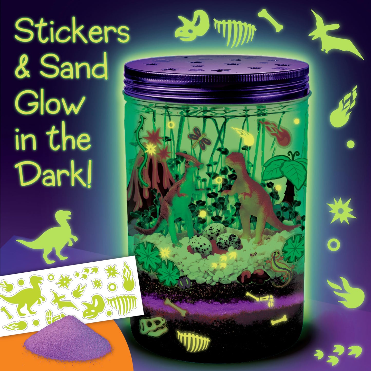 Creativity for Kids Grow N Glow Dinosaur Terrarium Kit | Create, Plant & Grow a DIY Terrarium Kit with Glow-in-the-Dark Stickers & Dino Toys | Spring Crafts & STEM Kit (Ages 6+)