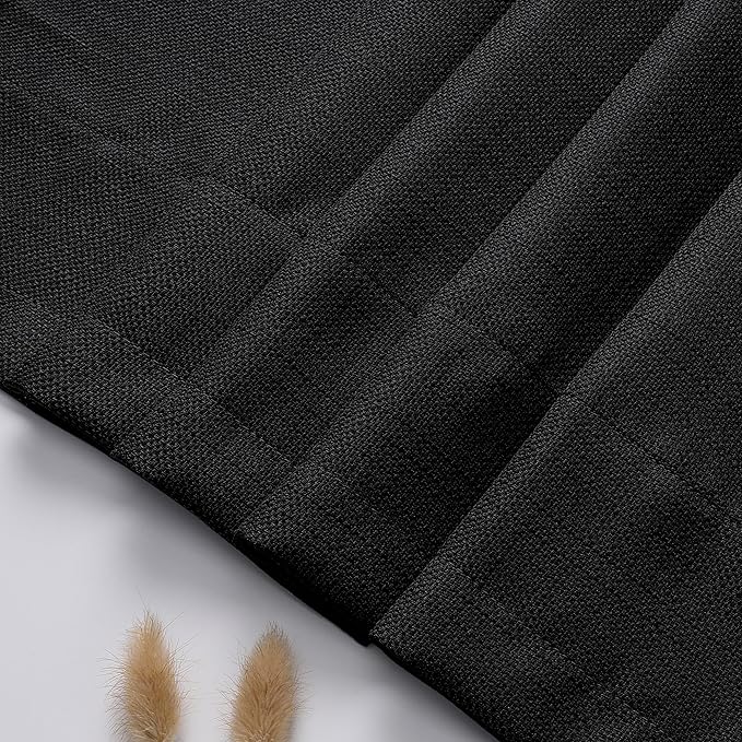 Chyhomenyc 2 Panels Small Cafe Curtains 24 Inch Length, Faux Linen Textured Half Window Curtains for Kitchen Bathroom Farmhouse Country, Light Filtering Black Short Curtains, Each 30x24 Inch