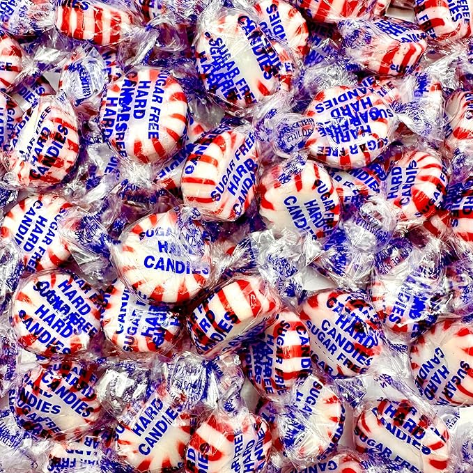 Sugar Free Peppermint Starlight Candy - 1 Pound Bulk Bag (Approx 90 Count) - Individually Wrapped - Valentines Day & Holiday Peppermint Mints- Keto & Diabetic Friendly Sugarless Hard Candy