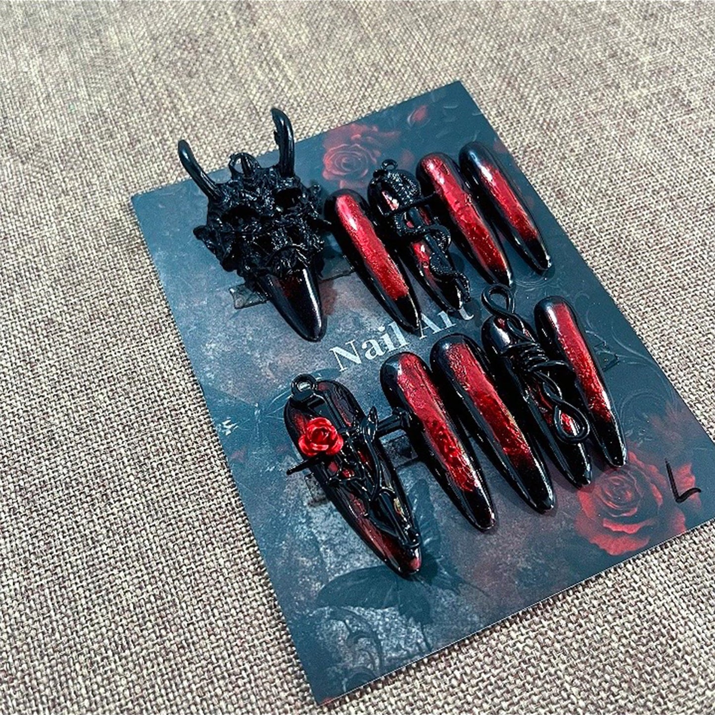 Press on Nails Handmade Nails 10Pcs Dark Gothic Style Manual Press on Nails Red Mask Fake Nails for Women Party Holiday Photo 4.0CM Size S