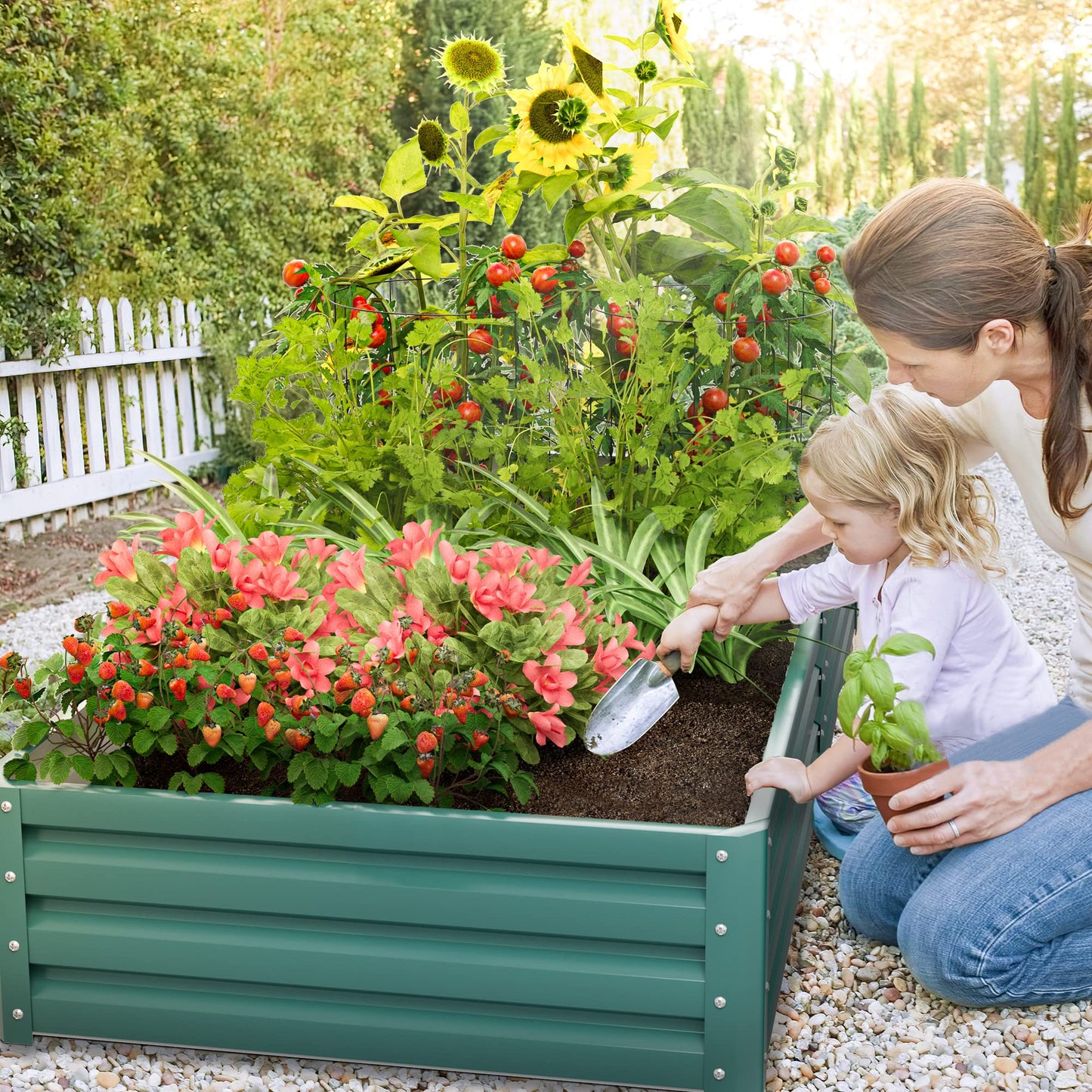 Flamaker 71x36x12in Galvanized Raised Garden Bed Elevated Outdoor Metal Planter Beds Deep Root Raised Planter Boxes with Support Bar for Planting Flowers, Herbs, Fruits