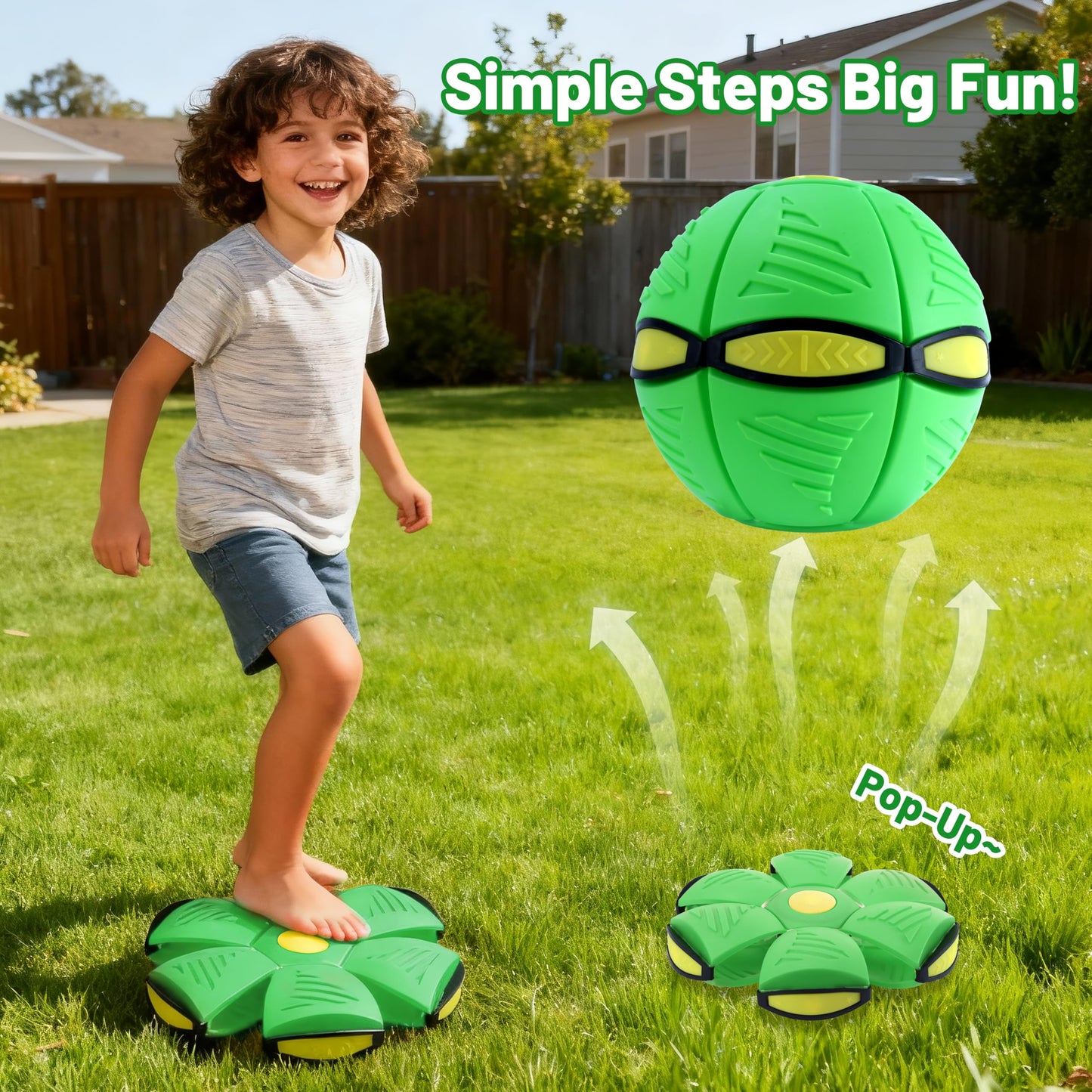 Magic Metaball, Children's Bouncing Ball, Magic Flying Saucer Interactive Pop-Up Transform Toy, Parent-Child Interaction Green Bouncy Ball, Collapsible Time Delay Frisbee Flying Disc Toy with 6 Light