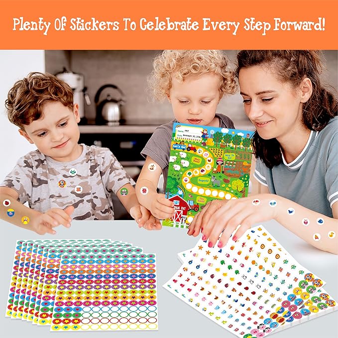 4 Incentive Charts with 3300 Reusable Stickers, Forest/Farm/Ocean/Space Themed Reward Chart for Classroom, Home, Kids Homework Assignments, Attendance, Good Behavior, Chores, Potty Training Progress