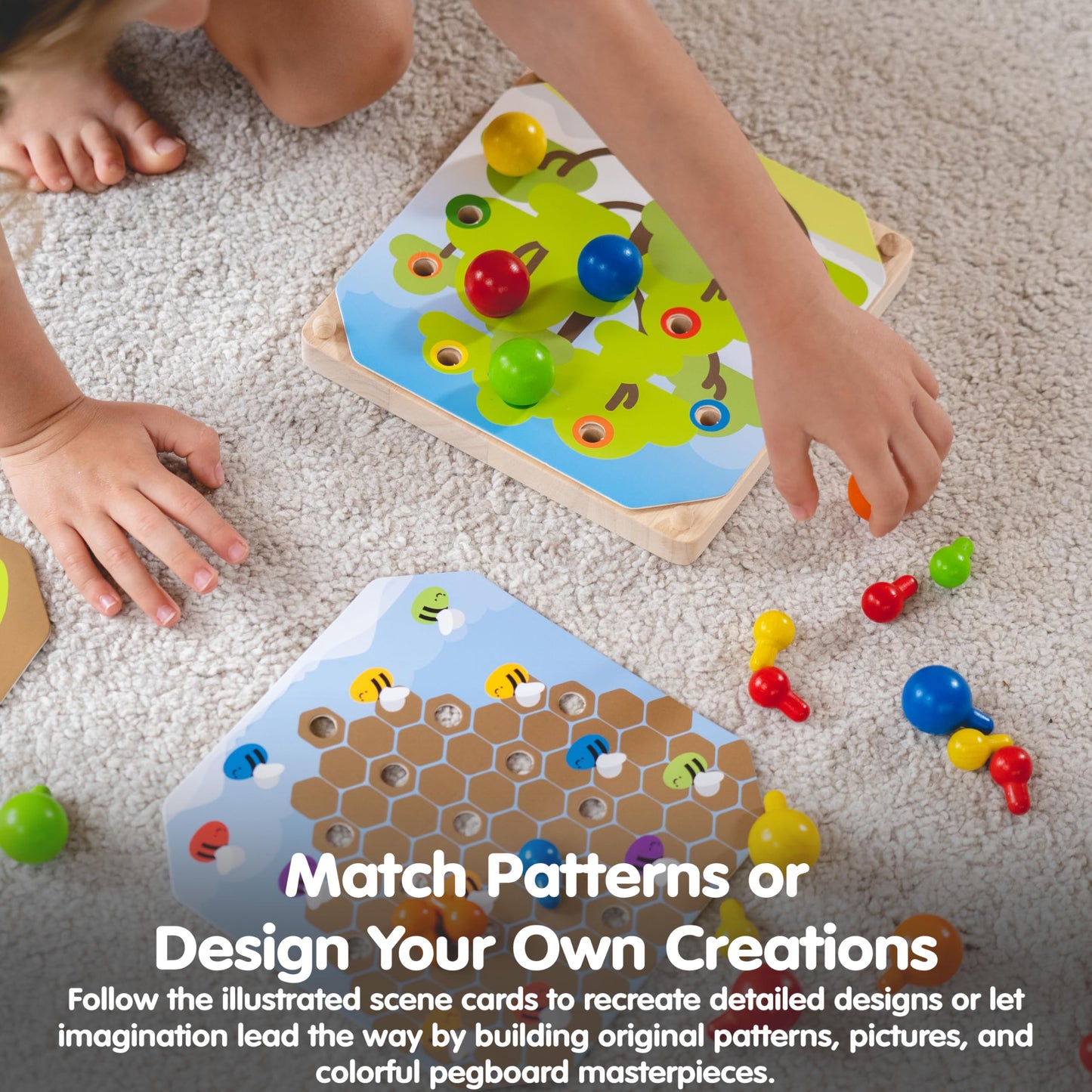 PlanToys® Creative Peg Board Wooden Toy for Kids Ages 3+ | Montessori Educational Game for Imagination, Fine Motor Skills & Coordination | Eco-Friendly Learning Set