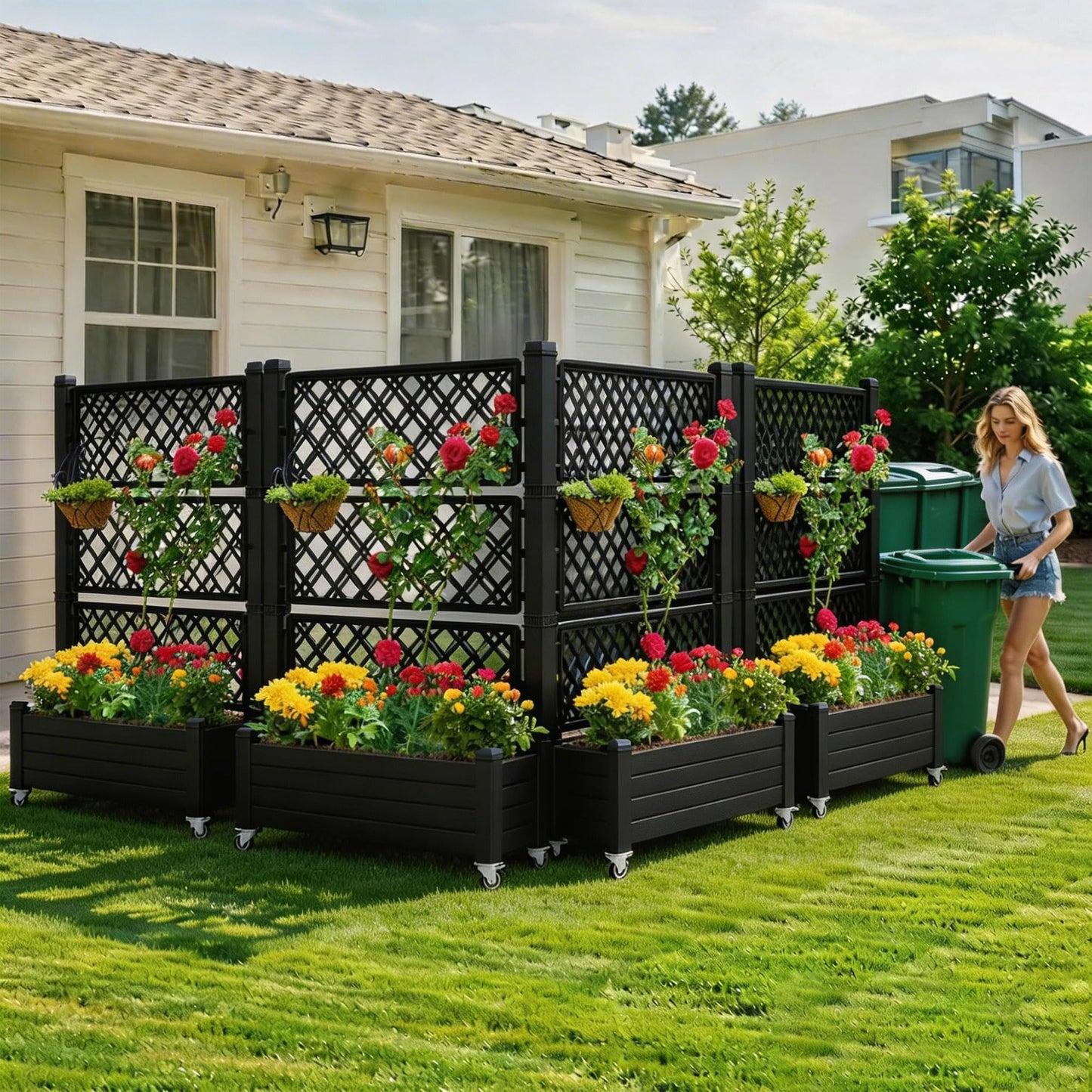 YITAHOME 43.3x17.7x61 in Planter Trellis Box with Wheels & Drain Plug, Outdoor Resin Raised Garden Bed for Climbing Plants, Large Weather-Resistant Design, Black