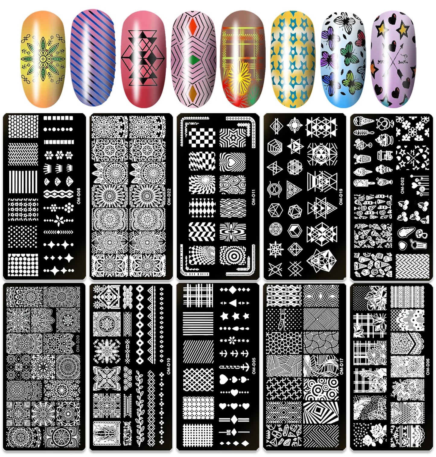 SILPECWEE 10pcs Nail Stamping Plates Nail Stamp Nail Art Plates Geometry Design Stamps Nail Stencil Manicure Templates Nail Art Accessories for DIY&Salon