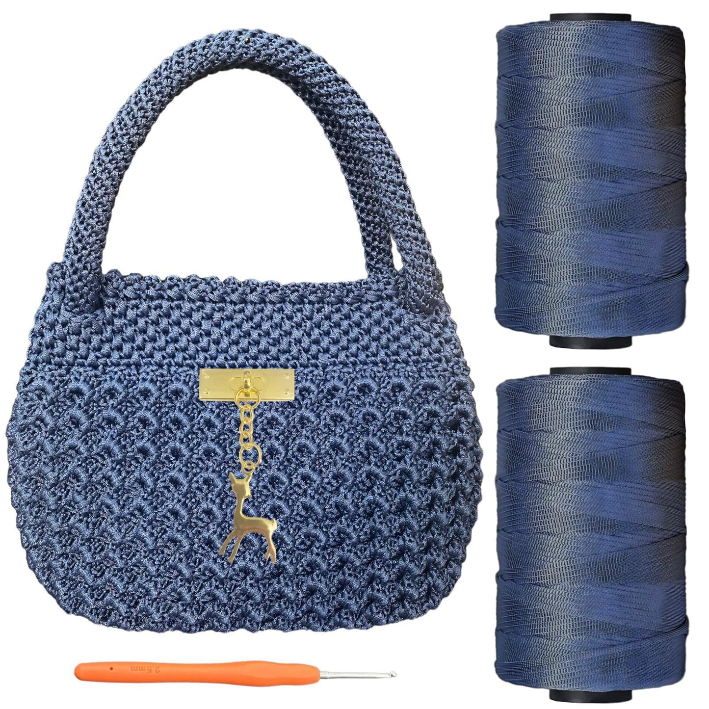 SHENJILL Phoenix Tail Bag Crochet Kit for Beginners Hand Bag Crochet Kit with Step-by-Step Videos and Written Instruction Crocheting Kits for Adults Easy Starter Yarn for Crocheting (Jeans Blue)