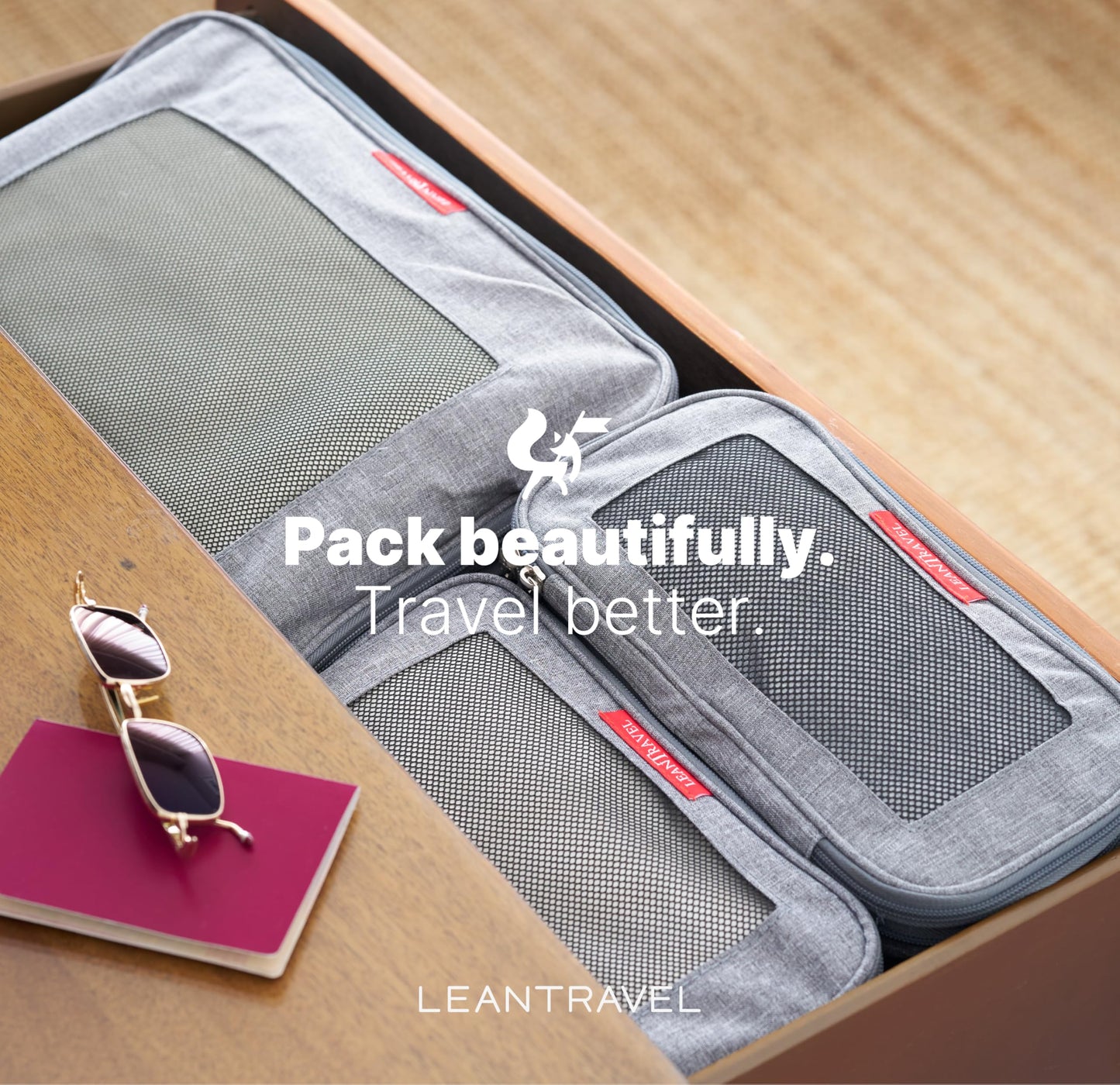 LeanTravel Premium Compression Packing Cubes for Travel - Suitcase Organizer Bags with Double Zipper & Breathable Mesh Panel - Space Saving Carry On Luggage Essentials (6-Pack, Grey)