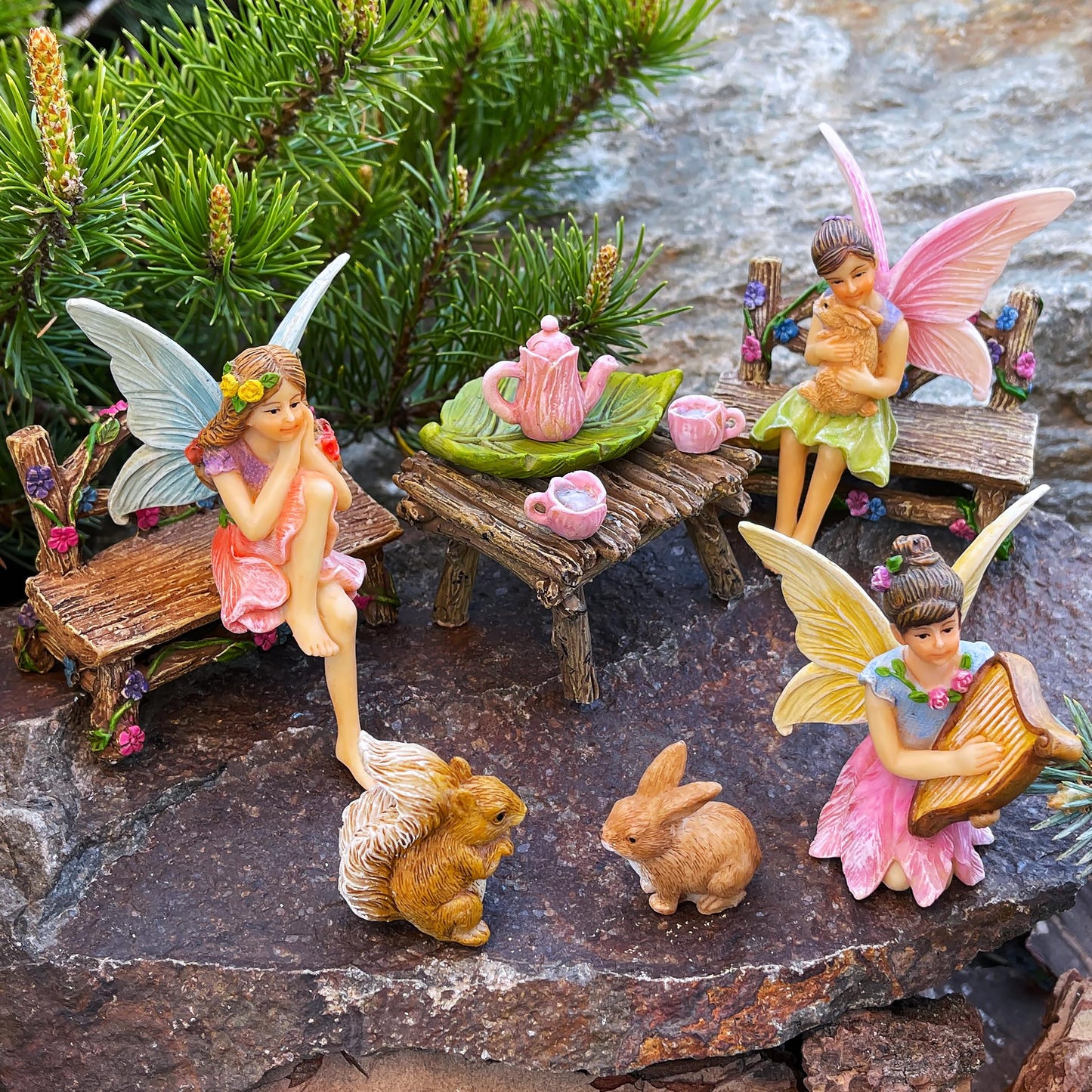 Mood Lab Fairy Garden Figurines - Miniature Decor Set (12 pcs) - Statues & Accessories - Outdoor & Indoor Garden Decor