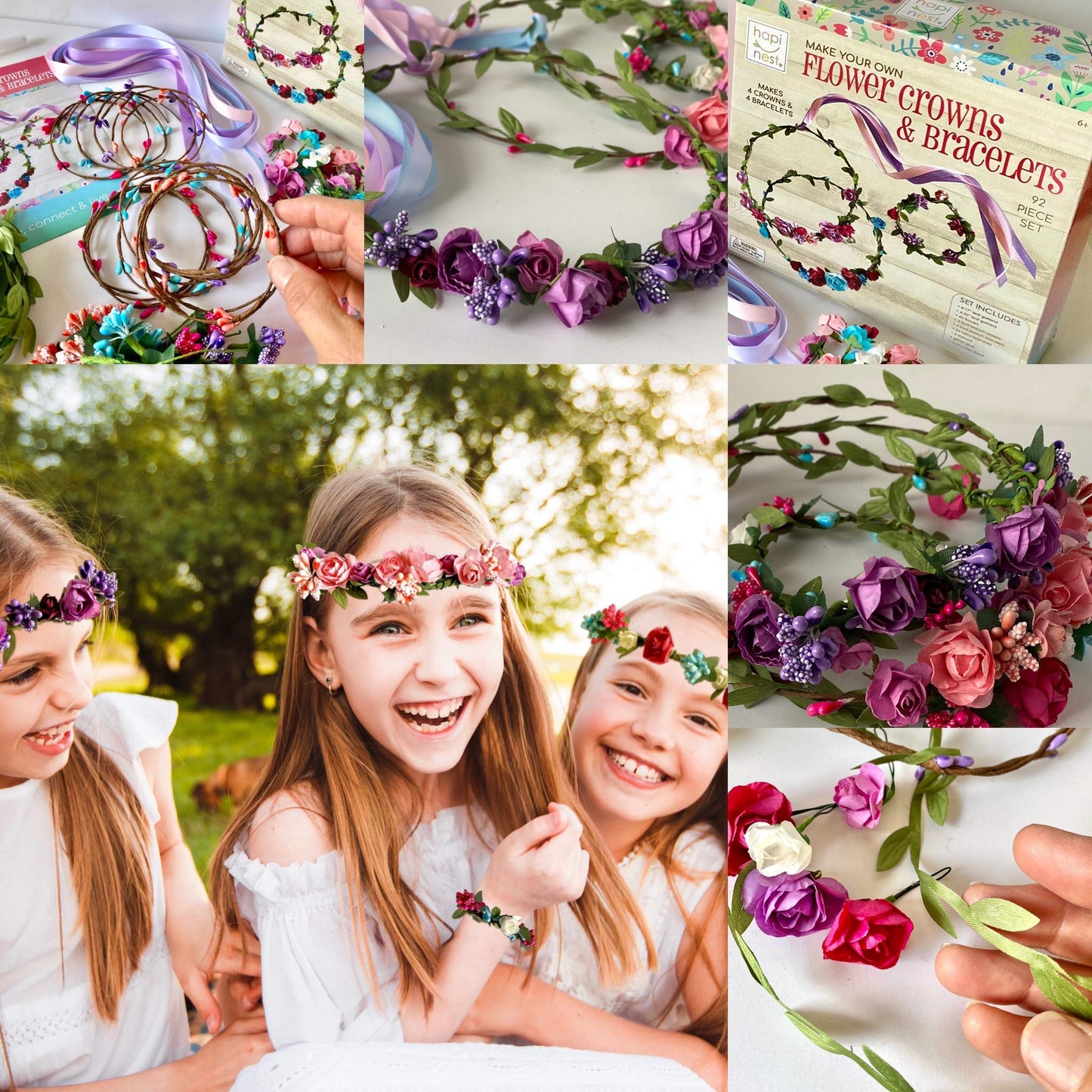 Hapinest Make Your Own Flower Crown Kit & Bracelet Craft Kit for Girls Ages 6 Years and Up