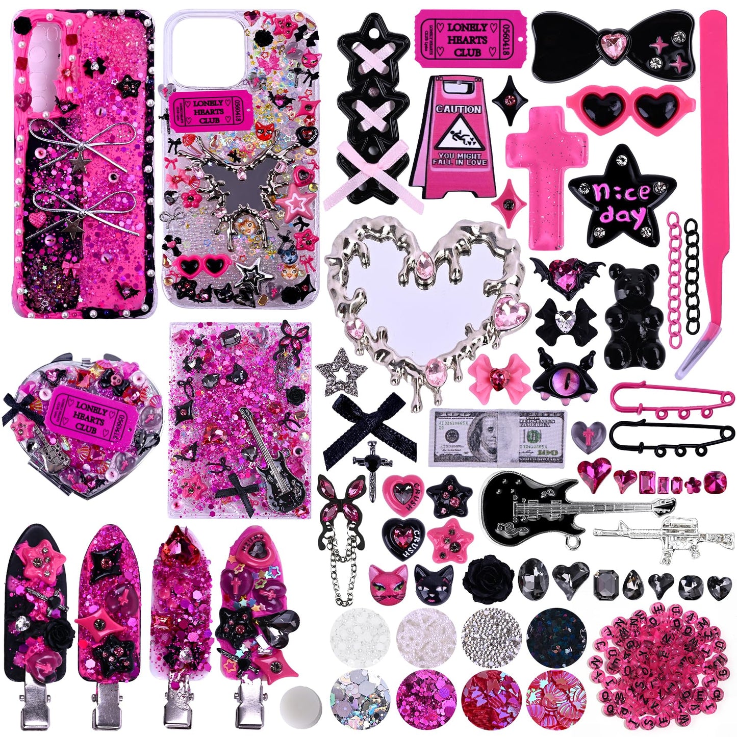 2867PCS+ Junk Phone Case Charms Kit,Pink Charm for DIY Phone Cases for Customizing DIY for Customizing Cases,Bow,Flatback Pearls,Nail,Rhinestones,Y2k Charms,Gift for Best Friend.